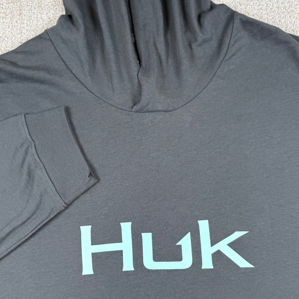 Huk Mens 2XL Gray Long Sleeve Lightweight Pullover Fishing Hoodie Shirt